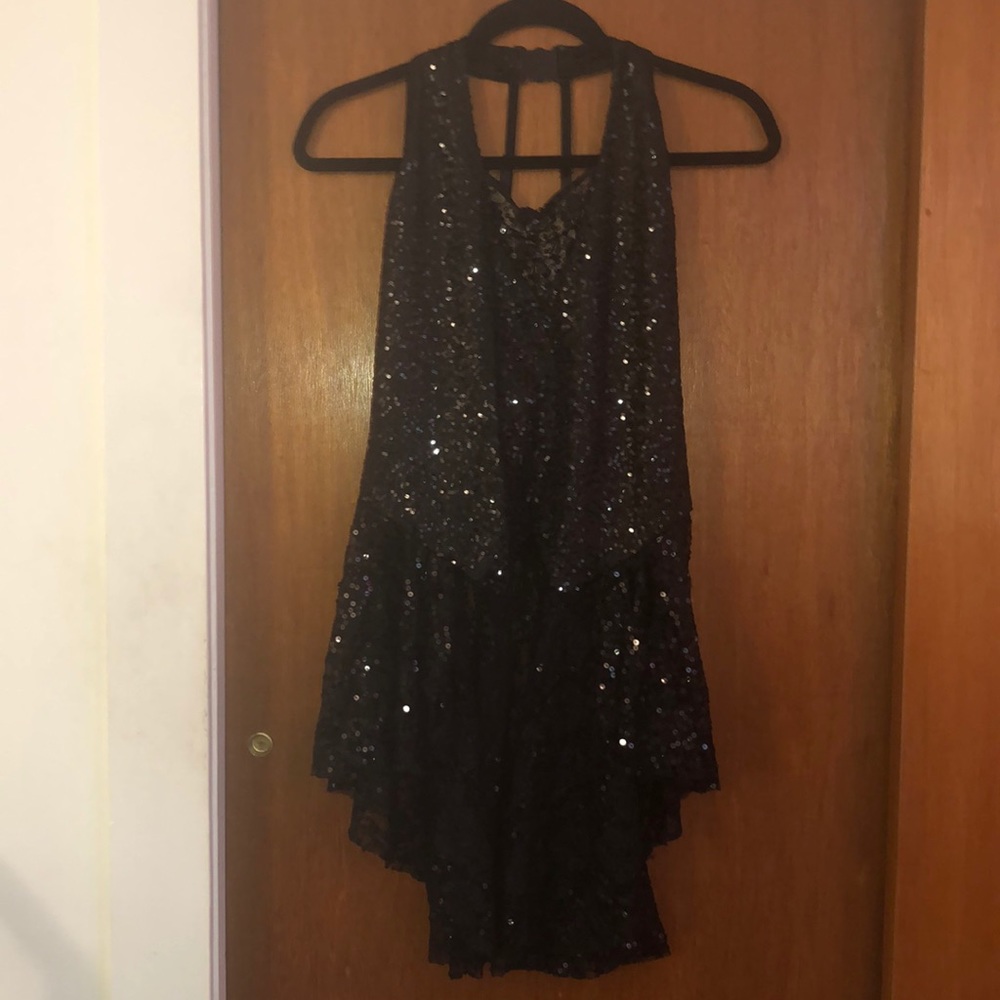 Black Sequined  Racerback High Low Peplum Top